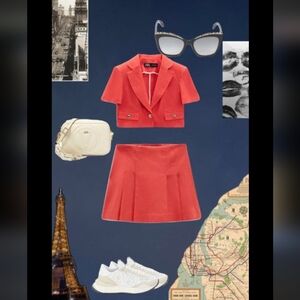 Box pleat linen blend skort